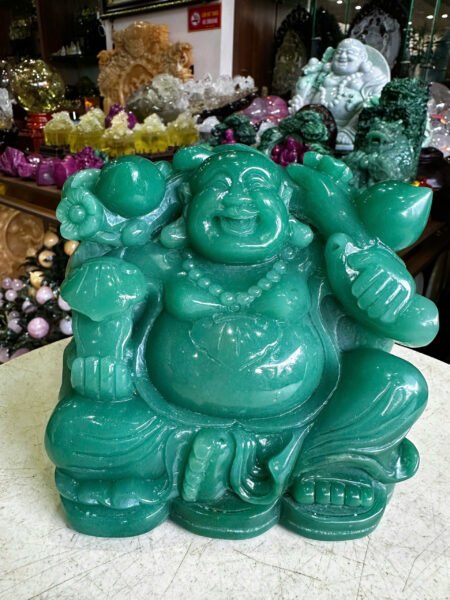 Tác Phẩm Thần Tài Di Lặc Thạch Anh Xanh Kt 15x15cm