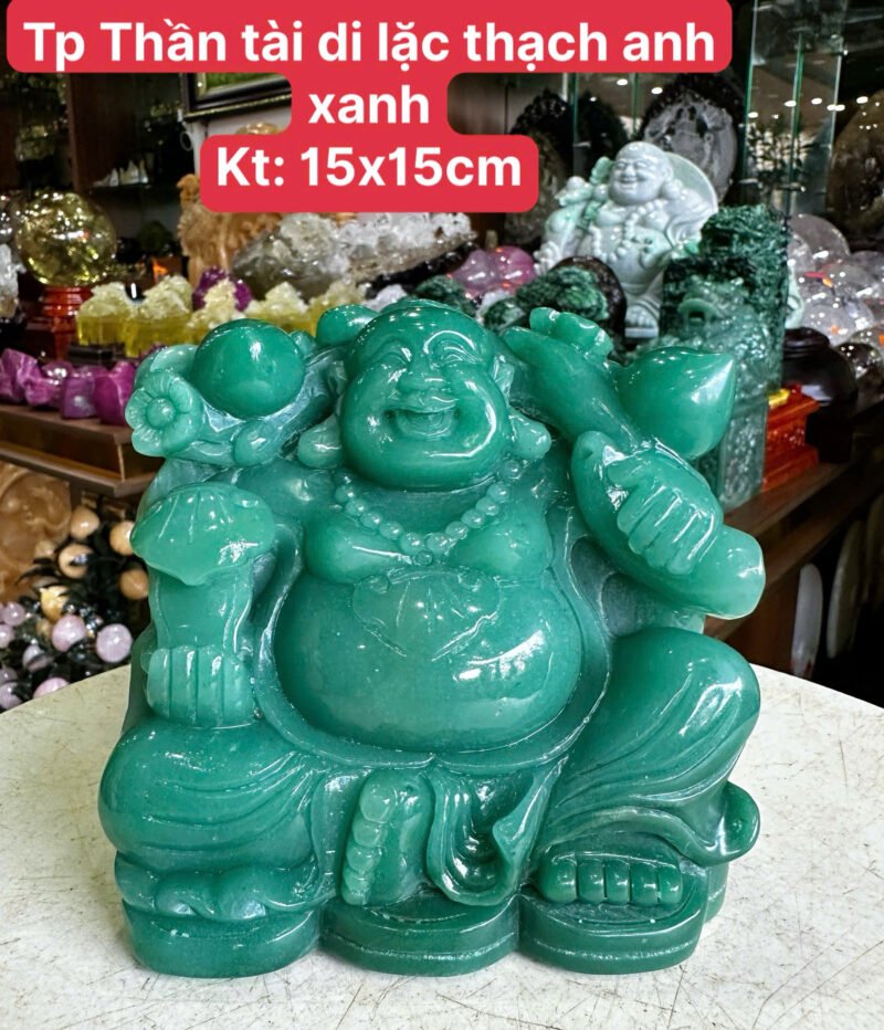 Tác Phẩm Thần Tài Di Lặc Thạch Anh Xanh Kt 15x15cm - Ảnh 5