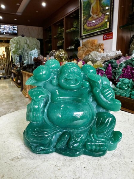 Tác Phẩm Thần Tài Di Lặc Thạch Anh Xanh Kt 15x13cm