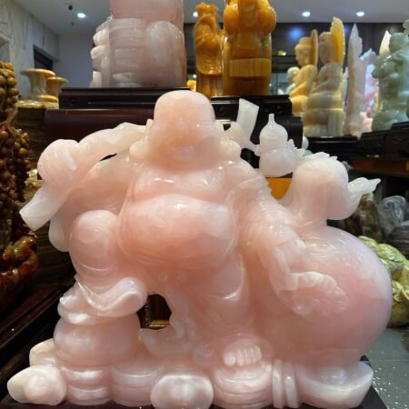Tượng Thần Tài Di Lặc Ngọc Onyx Hồng – Thu Hút Tài Lộc & Bình An (Kích thước 68x53cm)