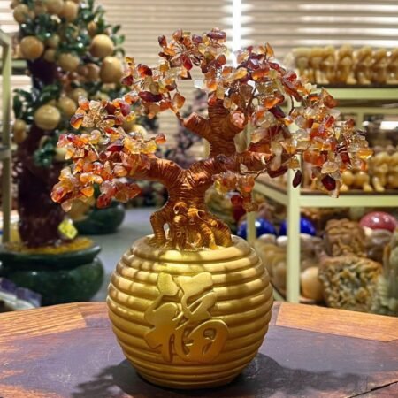 Cây Tài Lộc Mã Não Đế Khắc Chữ Phúc – May Mắn & Sung Túc Trọn Vẹn (KT 22x13x23cm)