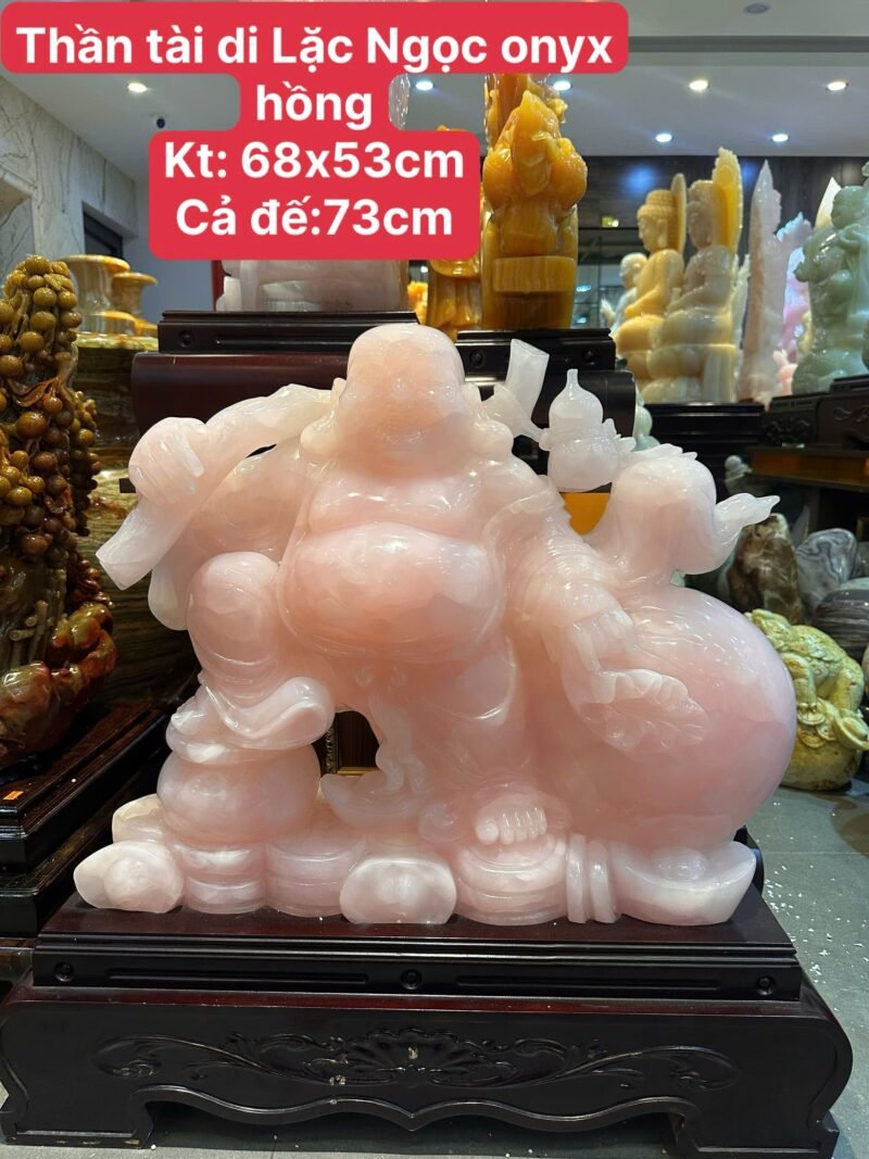Tượng Thần Tài Di Lặc Ngọc Onyx Hồng – Thu Hút Tài Lộc & Bình An (Kích thước 68x53cm) - Ảnh 4