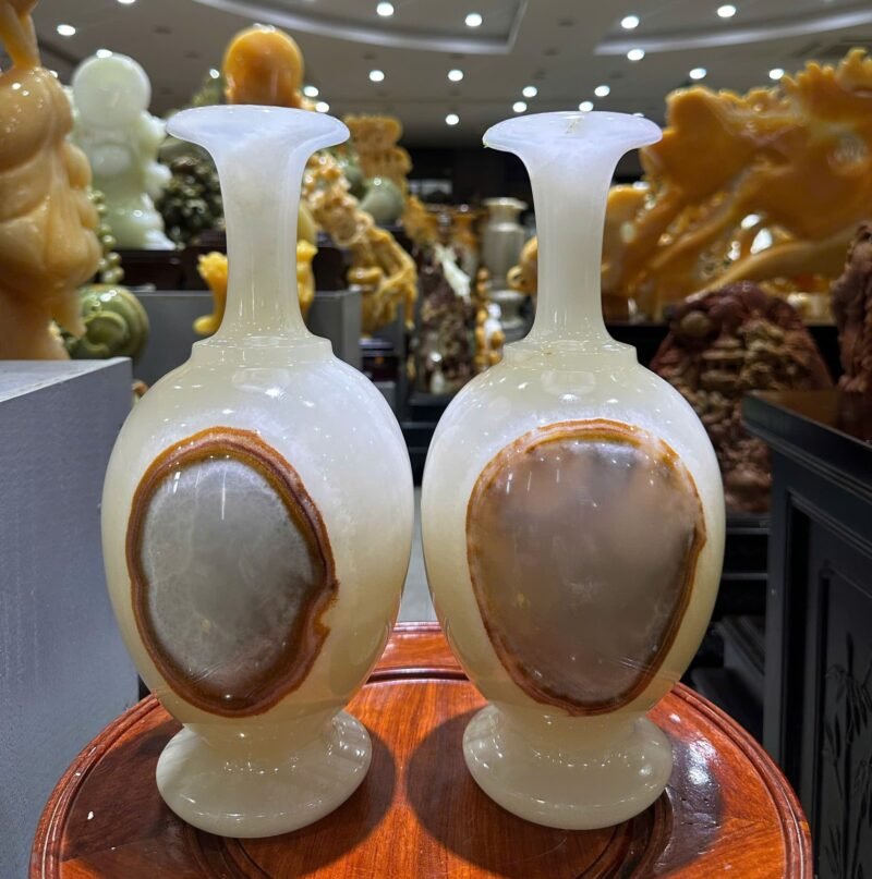 Cặp Lục Bình Tài Lộc Ngọc Onyx Mắt Thiên Nhãn – KT 33x15cm