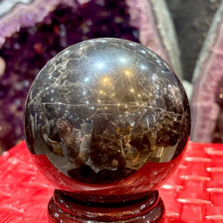 Cầu Đá Quý Thạch Anh Đen – Trọng lượng 1,06kg, Đường kính 9.5cm